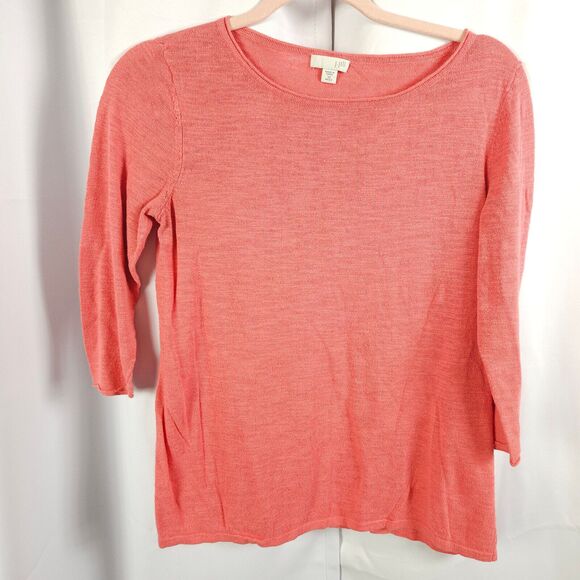 J Jill Womens XS Misses Pink Round Neck Linen Blend 3/4 Sleeve Blouse - Picture 1 of 7